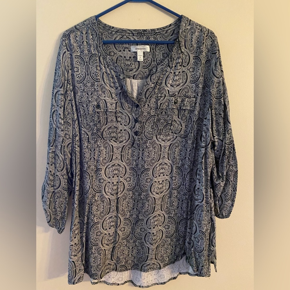 Womans size 2x black and white 3/4 length sleeve dress barn blouse